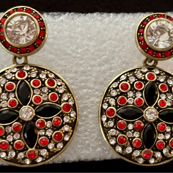 Heidi Daus ® "Timing Is Everything" Red/Black/White Crystal Earrings Pierced - Picture 2 of 10